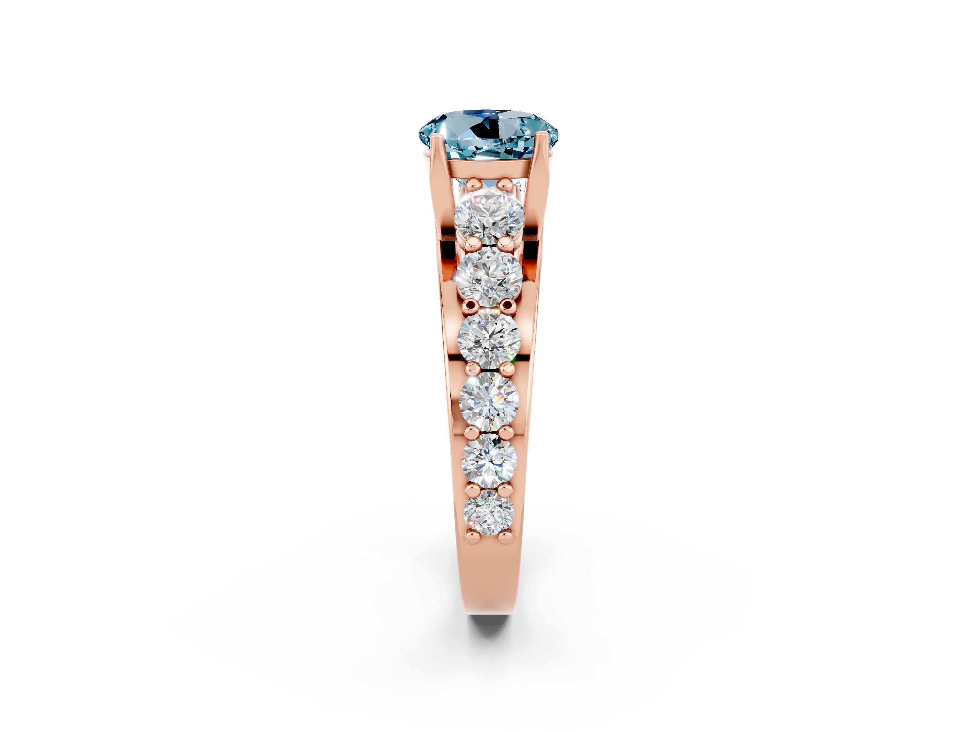 Rose gold Round Cut Aquamarine Engagement Ring with Pavé Band and Four-Prong Setting_2