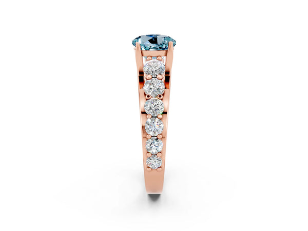 Rose gold Round Cut Aquamarine Engagement Ring with Pavé Band and Four-Prong Setting