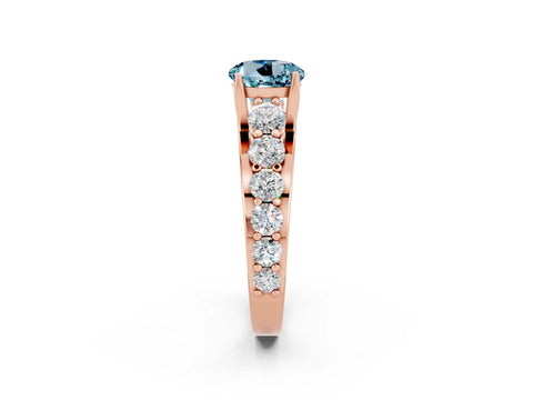 Rose gold Round Cut Aquamarine Engagement Ring with Pavé Band and Four-Prong Setting_2