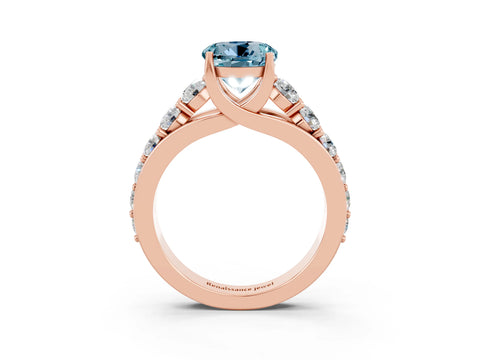 Rose gold Round Cut Aquamarine Engagement Ring with Pavé Band and Four-Prong Setting_3