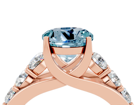 Rose gold Round Cut Aquamarine Engagement Ring with Pavé Band and Four-Prong Setting_4