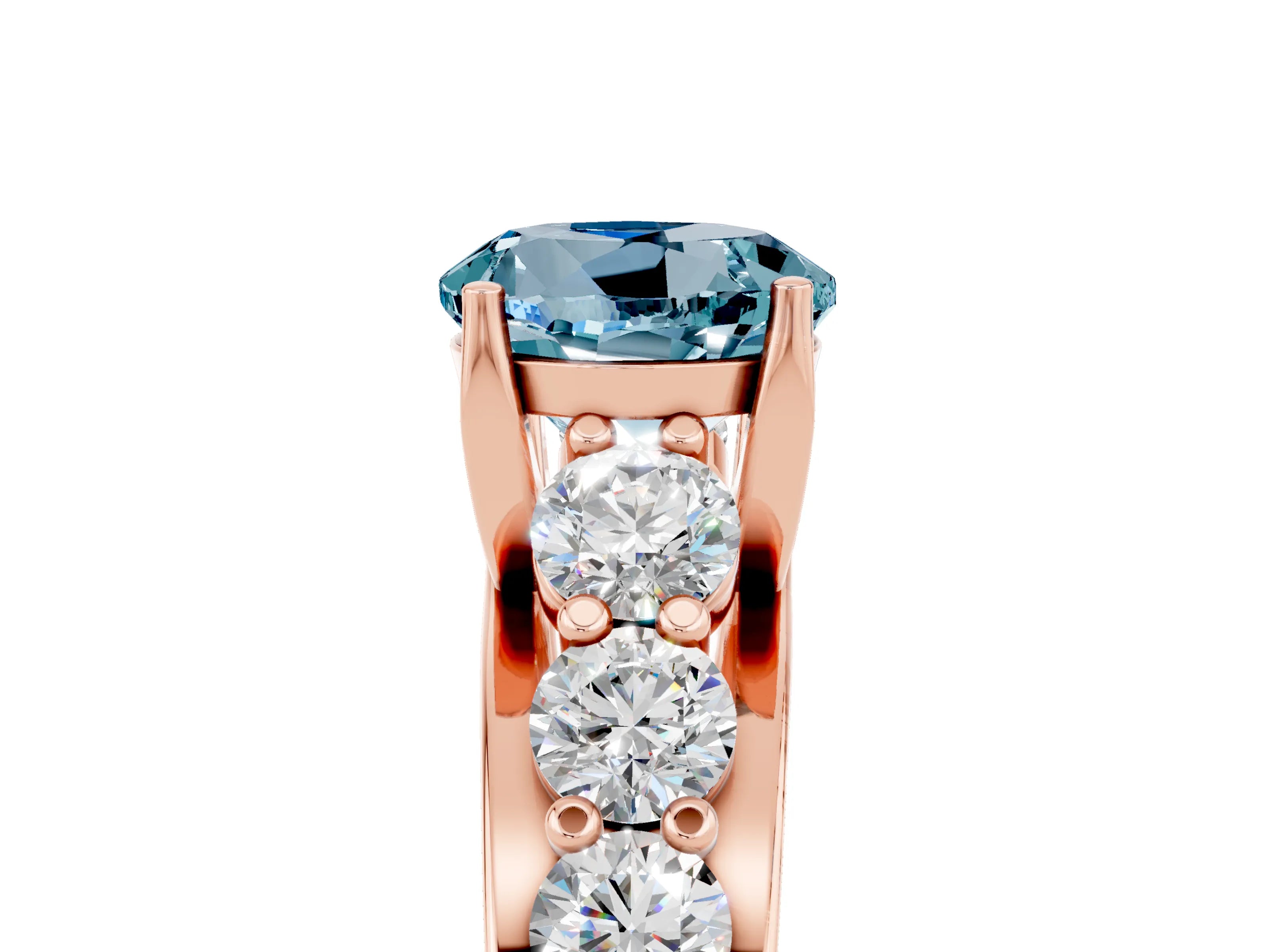 Rose gold Round Cut Aquamarine Engagement Ring with Pavé Band and Four-Prong Setting_5