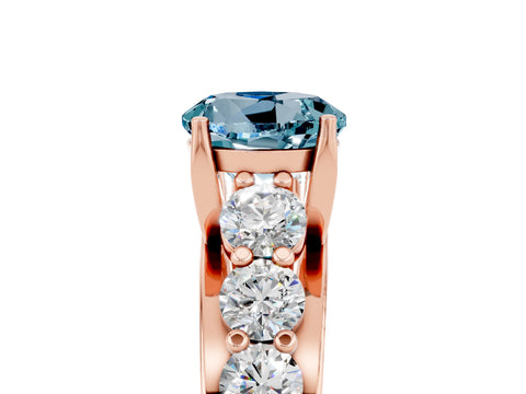 Rose gold Round Cut Aquamarine Engagement Ring with Pavé Band and Four-Prong Setting_5