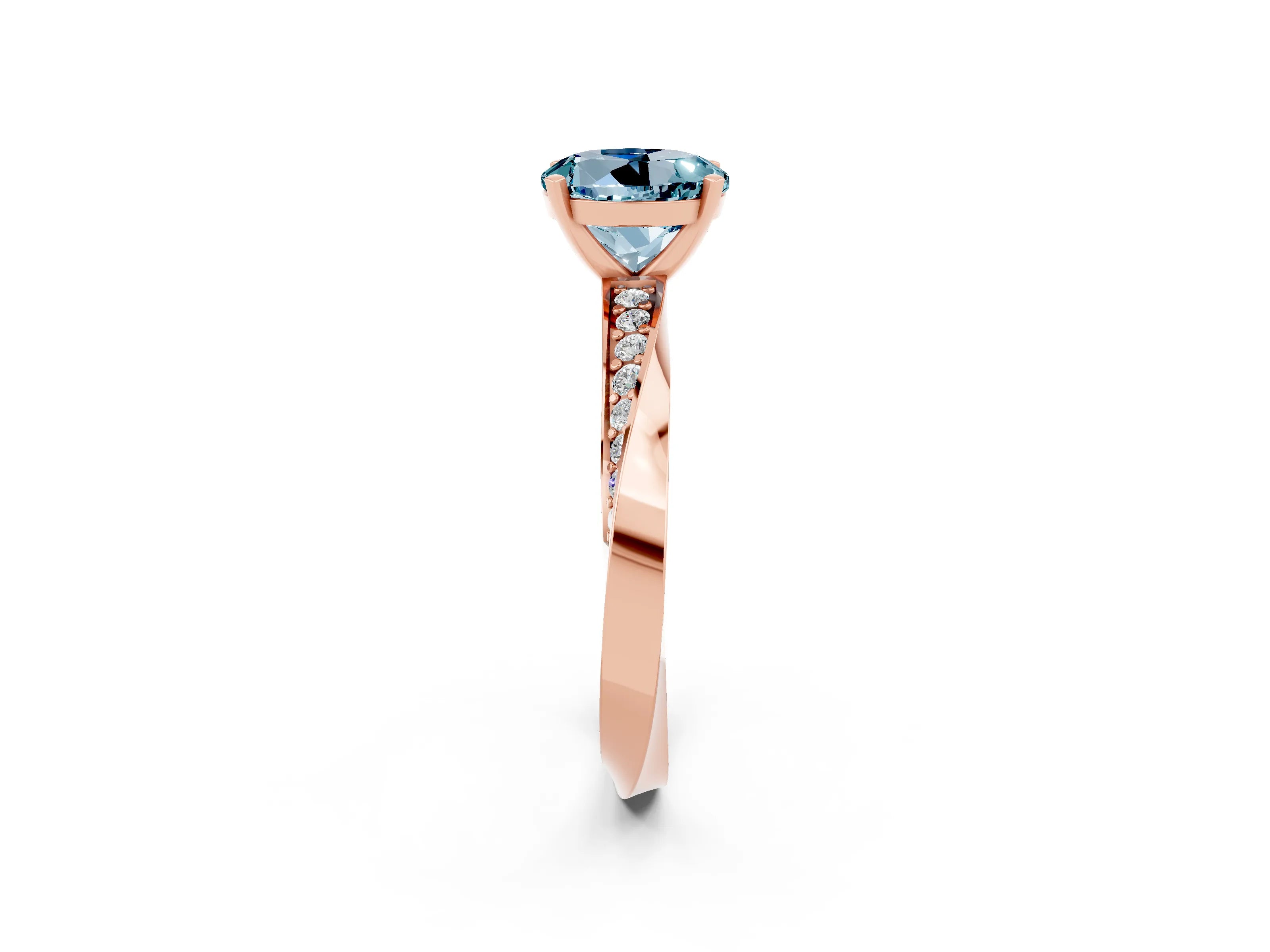 Rose gold Round Cut Aquamarine Engagement Ring with Side Stone Accents and Four-Prong Setting_29