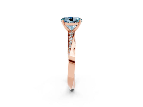 Rose gold Round Cut Aquamarine Engagement Ring with Side Stone Accents and Four-Prong Setting_29
