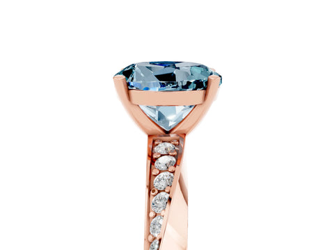 Rose gold Round Cut Aquamarine Engagement Ring with Side Stone Accents and Four-Prong Setting_32