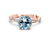 Rose gold Round Cut Aquamarine Engagement Ring with Side Stone Accents and Four-Prong Setting_60