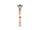 Rose gold Round Cut Aquamarine Engagement Ring with Side Stone Accents and Four-Prong Setting_62