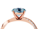 Rose gold Round Cut Aquamarine Engagement Ring with Side Stone Accents and Four-Prong Setting_64
