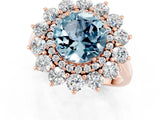 Rose gold Round Cut Aquamarine Floral Double Halo Engagement Ring with Prong Setting_49