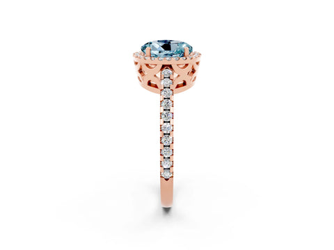 Rose gold Round Cut Aquamarine Halo Engagement Ring with Pavé Band and Prong Setting_14