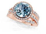 Rose gold Round Cut Aquamarine Halo Ring with Round Split Shank and Prong Setting_49