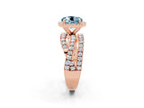 Rose gold Round Cut Aquamarine Halo Ring with Round Split Shank and Prong Setting_50