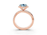 Rose gold Round Cut Aquamarine Halo Ring with Round Split Shank and Prong Setting_51
