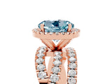 Rose gold Round Cut Aquamarine Halo Ring with Round Split Shank and Prong Setting_53