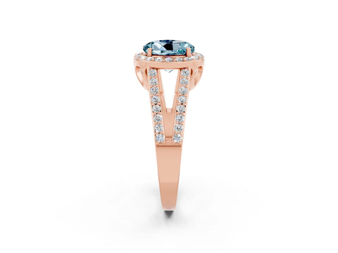 Rose gold Round Cut Aquamarine Halo Ring with Split Shank U-Prong Band and Four-Prong Setting_2