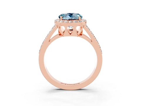 Rose gold Round Cut Aquamarine Halo Ring with Split Shank U-Prong Band and Four-Prong Setting_3
