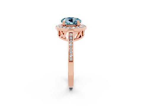 Rose gold Round Cut Aquamarine Halo Ring with Split Shank and Four-Prong Setting_2