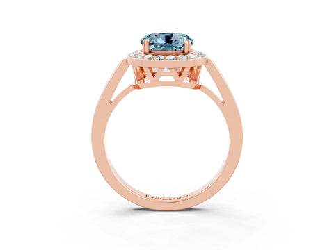 Rose gold Round Cut Aquamarine Halo Ring with Split Shank and Four-Prong Setting_3
