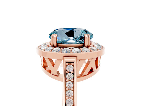 Rose gold Round Cut Aquamarine Halo Ring with Split Shank and Four-Prong Setting_5