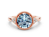 Rose gold Round Cut Aquamarine Halo Ring with Tapered Band and Four-Prong Setting