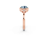 Rose gold Round Cut Aquamarine Halo Ring with Tapered Band and Four-Prong Setting_2