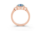 Rose gold Round Cut Aquamarine Halo Ring with Tapered Band and Four-Prong Setting_3