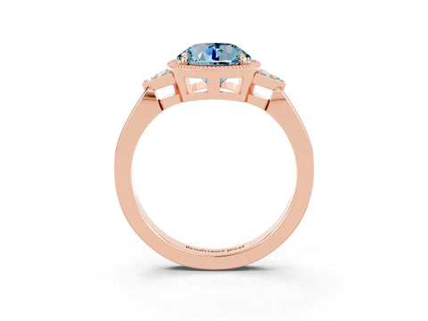 Rose gold Round Cut Aquamarine Halo Ring with Tapered Band and Four-Prong Setting_3