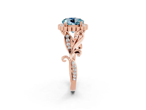 Rose gold Round Cut Aquamarine Halo Ring with Vintage Split Shank and Four-Prong Setting_33