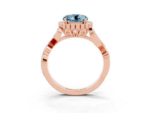 Rose gold Round Cut Aquamarine Halo Ring with Vintage Split Shank and Four-Prong Setting_34