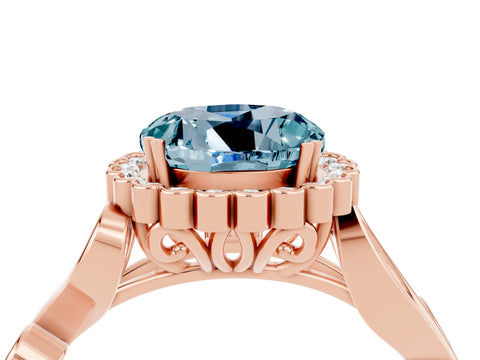 Rose gold Round Cut Aquamarine Halo Ring with Vintage Split Shank and Four-Prong Setting_35