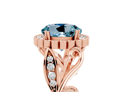 Rose gold Round Cut Aquamarine Halo Ring with Vintage Split Shank and Four-Prong Setting_36