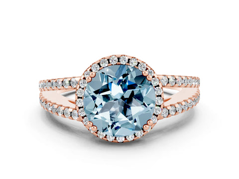 Rose gold Round Cut Aquamarine Halo Split Shank Engagement Ring_12