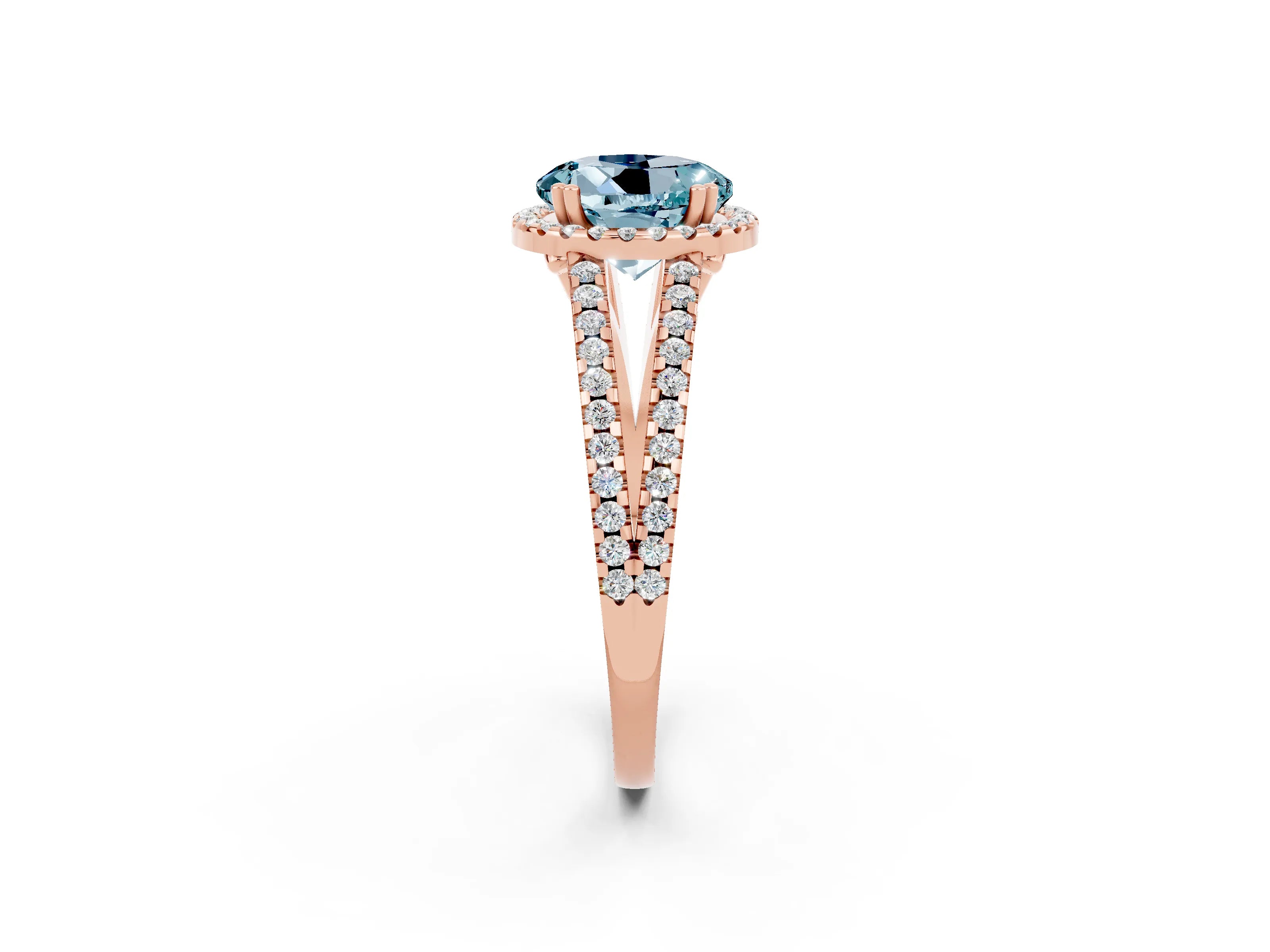 Rose gold Round Cut Aquamarine Halo Split Shank Engagement Ring_14