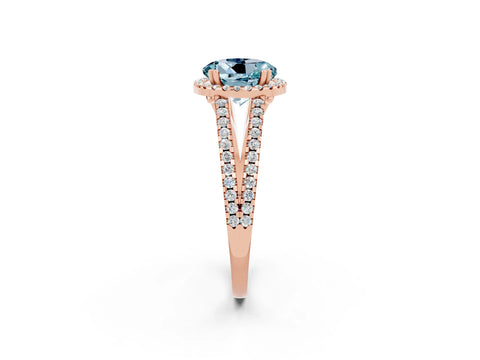 Rose gold Round Cut Aquamarine Halo Split Shank Engagement Ring_14