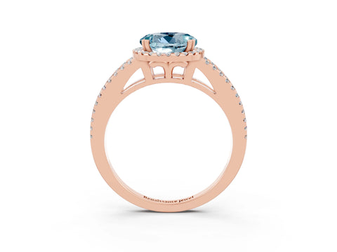 Rose gold Round Cut Aquamarine Halo Split Shank Engagement Ring_15