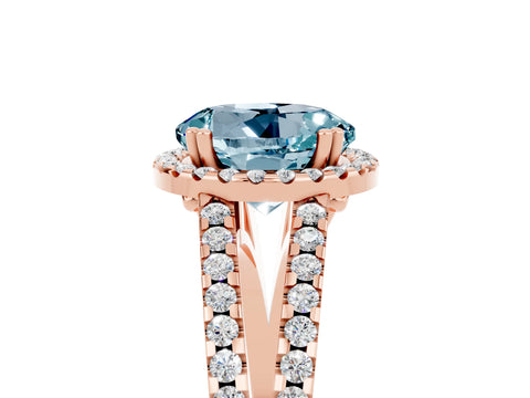 Rose gold Round Cut Aquamarine Halo Split Shank Engagement Ring_17