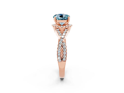 Rose gold Round Cut Aquamarine Halo Twist Band Solitaire Prong Setting Ring_2