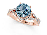 Rose gold Round Cut Aquamarine  Halo Twist Band Solitaire Prong Setting Ring_37