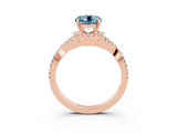 Rose gold Round Cut Aquamarine  Halo Twist Band Solitaire Prong Setting Ring_39