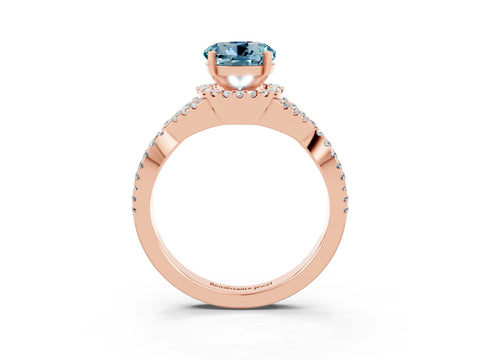 Rose gold Round Cut Aquamarine Halo Twist Band Solitaire Prong Setting Ring_3