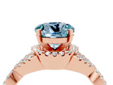 Rose gold Round Cut Aquamarine  Halo Twist Band Solitaire Prong Setting Ring_40