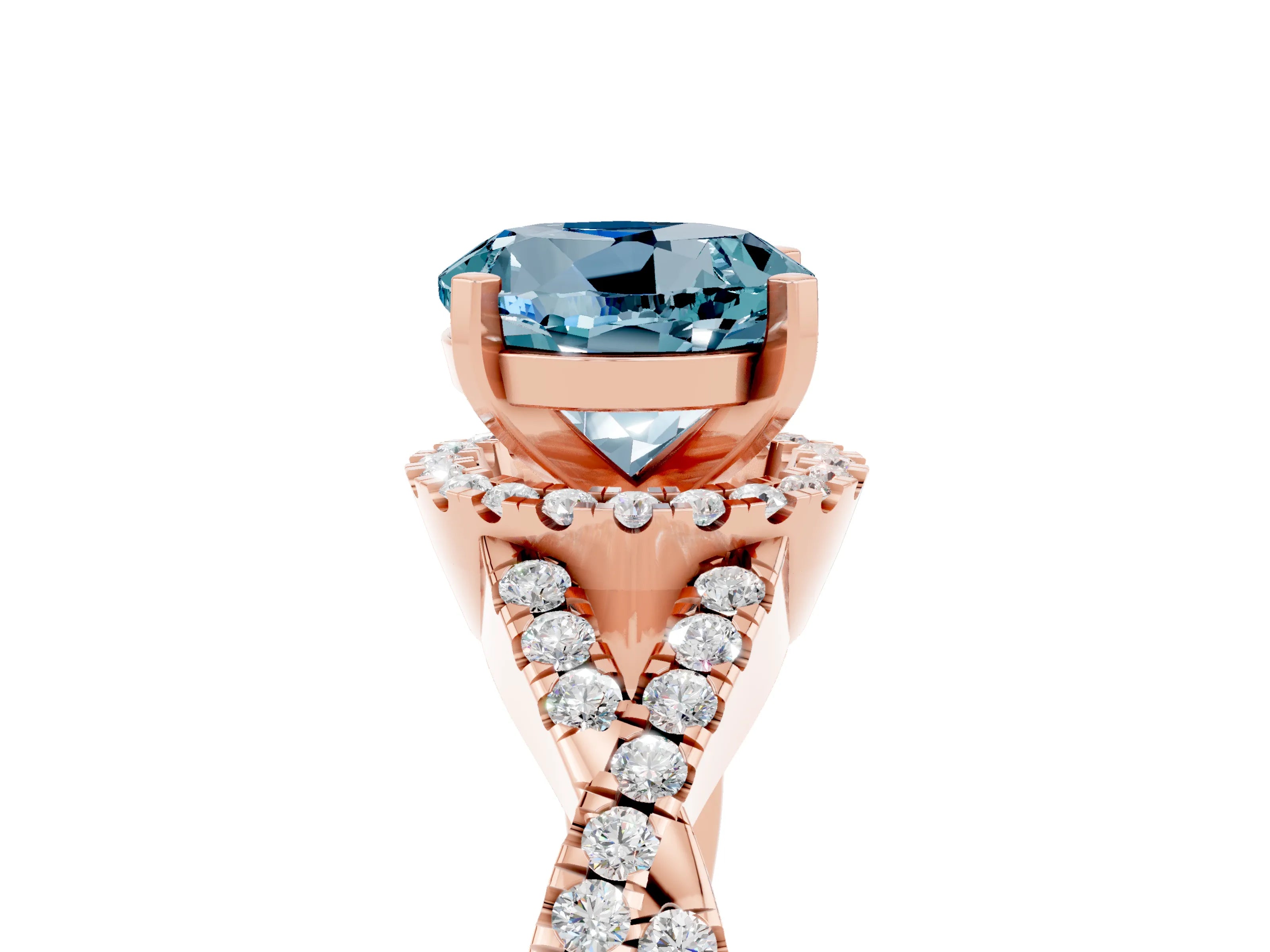 Rose gold Round Cut Aquamarine Halo Twist Band Solitaire Prong Setting Ring_5