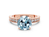 Rose gold Round Cut Aquamarine Milgrain Pavé Engagement Ring with Four-Prong Setting