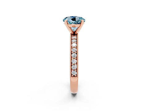Rose gold Round Cut Aquamarine Milgrain Pavé Engagement Ring with Four-Prong Setting_2