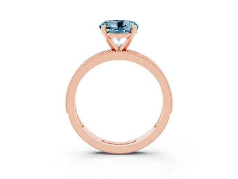 Rose gold Round Cut Aquamarine Milgrain Pavé Engagement Ring with Four-Prong Setting_3