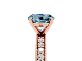 Rose gold Round Cut Aquamarine Milgrain Pavé Engagement Ring with Four-Prong Setting_5
