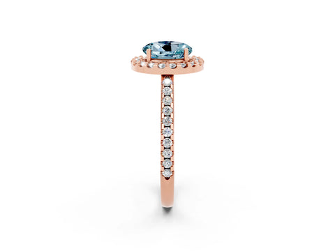Rose gold Round Cut Aquamarine Pavé Halo Ring with Four-Prong Setting_14