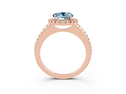 Rose gold Round Cut Aquamarine Pavé Halo Ring with Four-Prong Setting_15