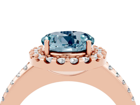 Rose gold Round Cut Aquamarine Pavé Halo Ring with Four-Prong Setting_16